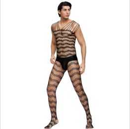 Men's Mesh Crotch Striped Multi-shoulder Straps Body Socks