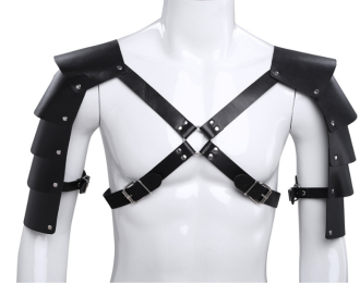 Performance Suit Muscular Man Leather Body Corset Strapped Shoulder Armor