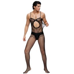 Men's Sling Jacquard Mesh Lace Body Socks