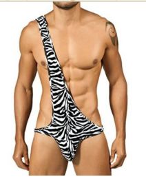 Men's Skinny Black Zebra Twill Jumpsuit