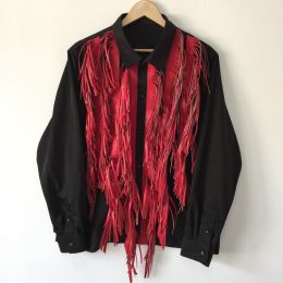 Red And Black Color Fringe Trend Personality Show Style Hair Stylist Performance Shirt