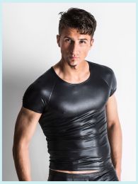 Men's Matte Leather T-Shirt Tights Performance Clothes Nightclub